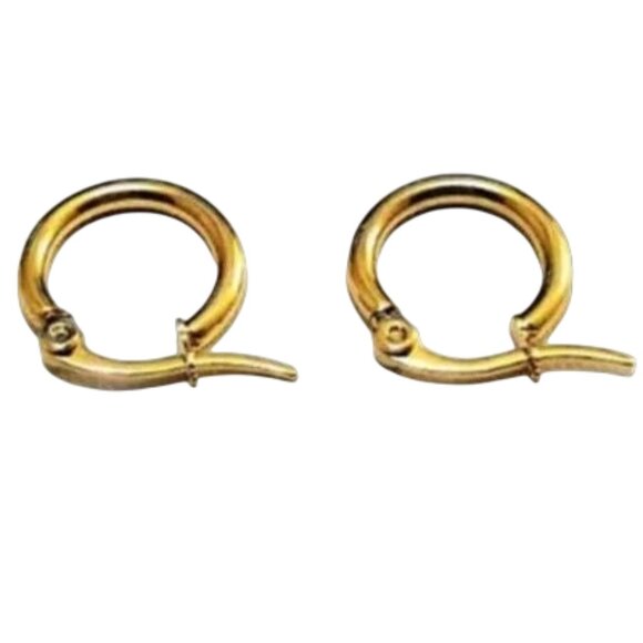 5/8 Inch 14mm Small Hoop Pierced Post Earrings Gold Tone - Picture 6 of 7